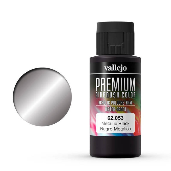 AV62053 Vallejo Premium Colour Metallic Black 60 ml Acrylic Airbrush Paint [62053]