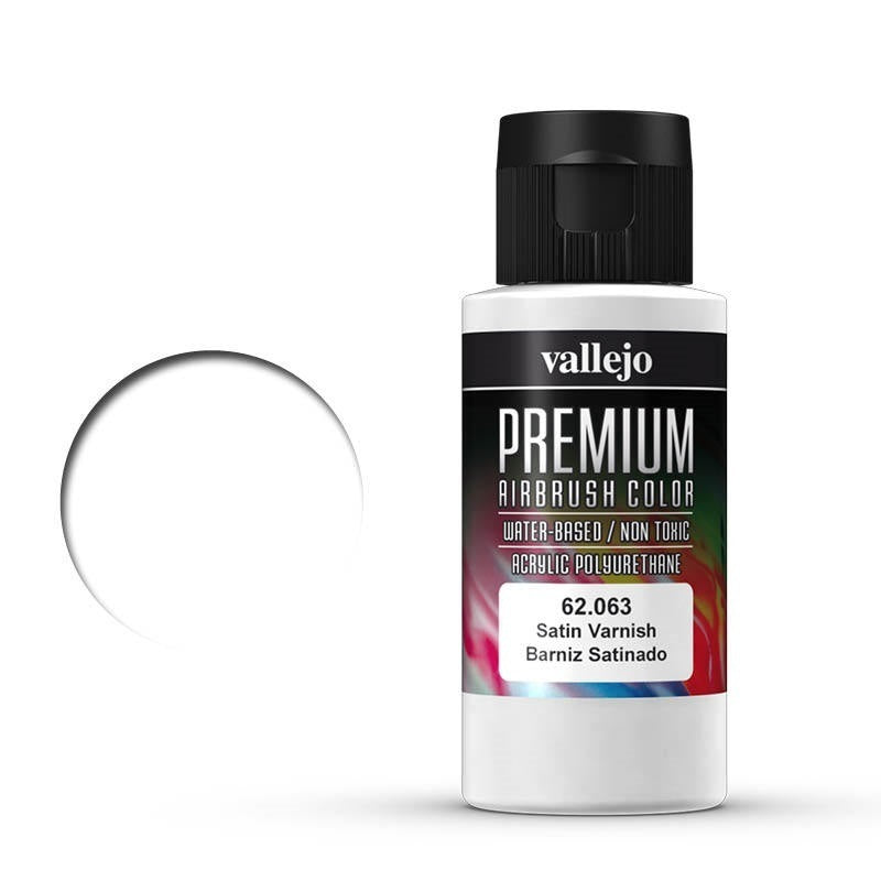 AV62063 Vallejo Premium Colour Satin Varnish 60 ml Acrylic Airbrush Paint [62063] Vallejo