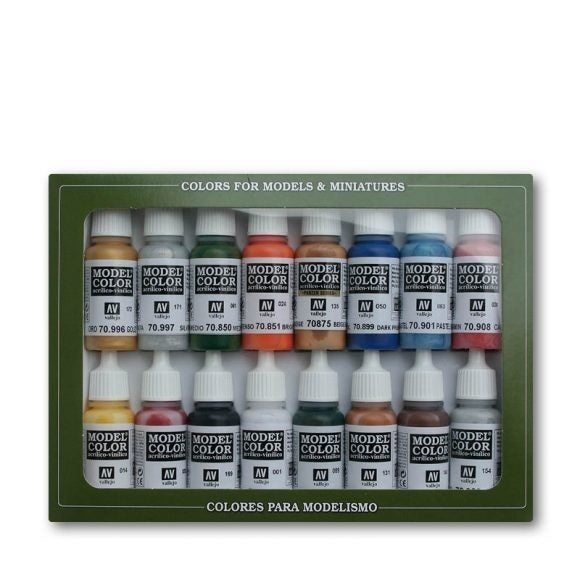 AV70101 Vallejo Model Colour Folkstone Basics 16 Colour Acrylic Paint Set [70101] Vallejo