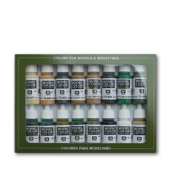 AV70109 Vallejo Model Colour Alied Forces WWII 16 Colour Acrylic Paint Set [70109]