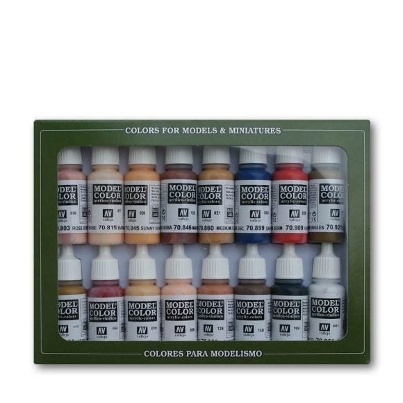 AV70125 Vallejo Model Colour Face & Skin Colors 16 Colour Acrylic Paint Set [70125]