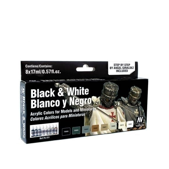 AV70151 Vallejo Model Colour Black & White Set Box Acrylic Paint Set [70151]