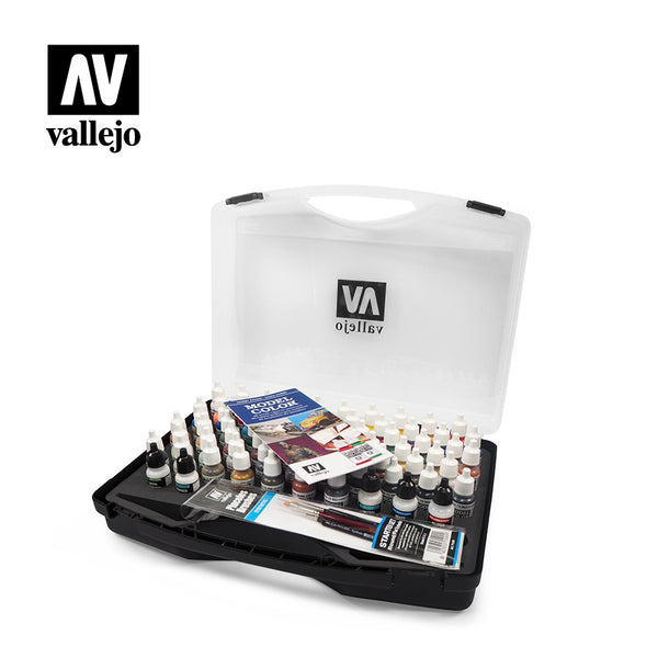 AV70172 Vallejo Model Colour 72 Basic Colors + Brushes Plastic Case Acrylic Paint Set [70172]