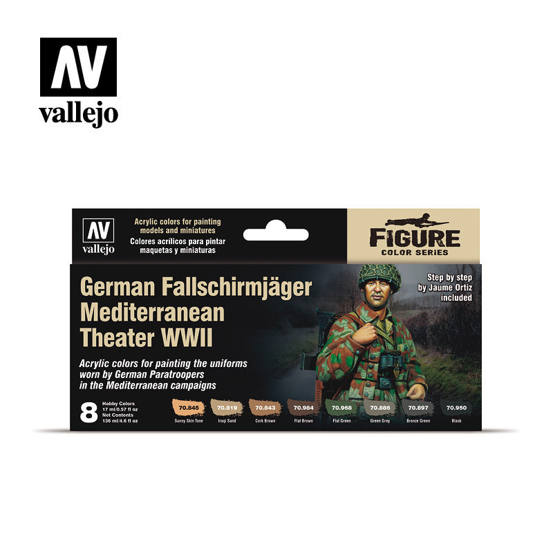 AV70188 Vallejo Model Color German Fallschirmj¤ger Mediterranean Theater WWII Acrylic Paint Set [70188]