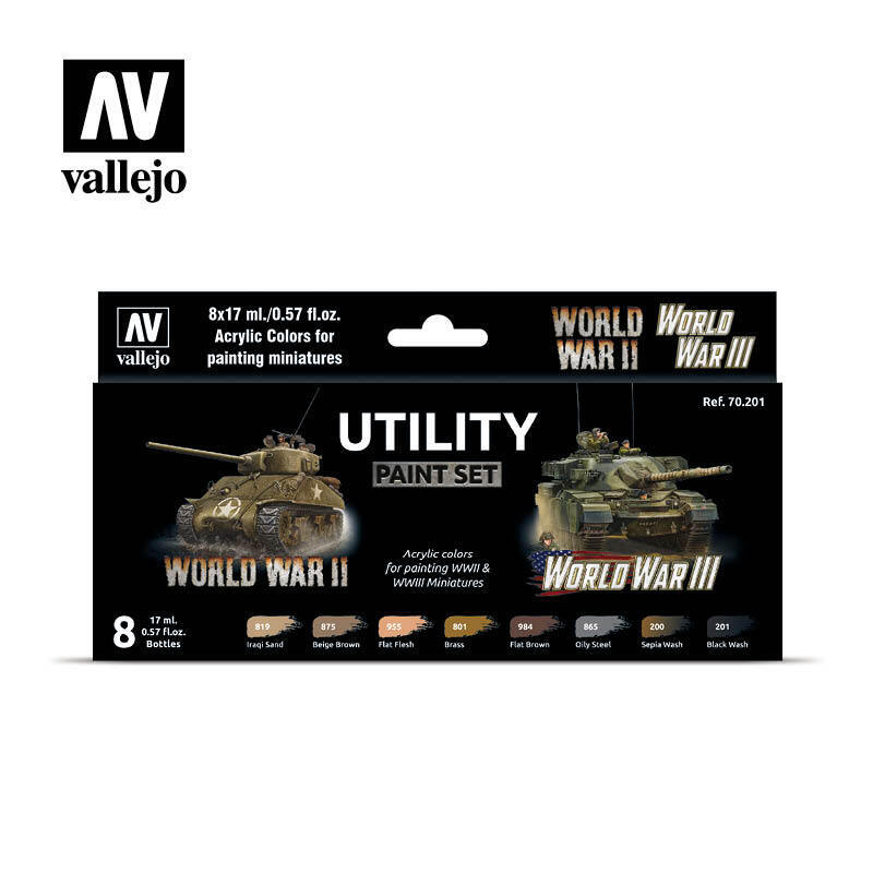 AV70201 Vallejo Model Colour Utility Paint Set Acrylic 8 Colour Paint Set [70201] Vallejo