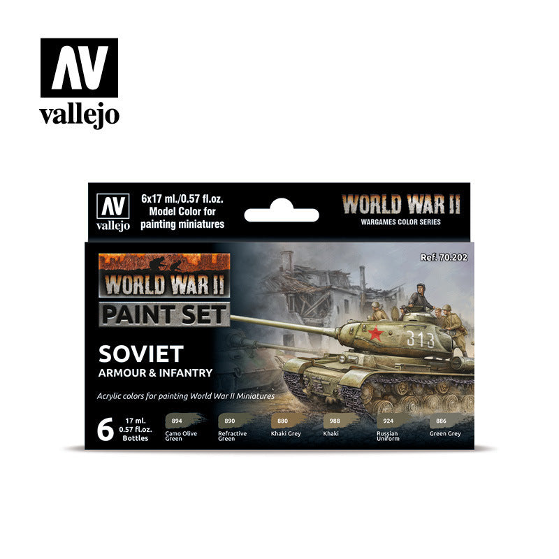 AV70202 Vallejo Model Colour WWII Soviet Armour & Infantry Acrylic 6 Colour Paint Set [70202] Vallejo