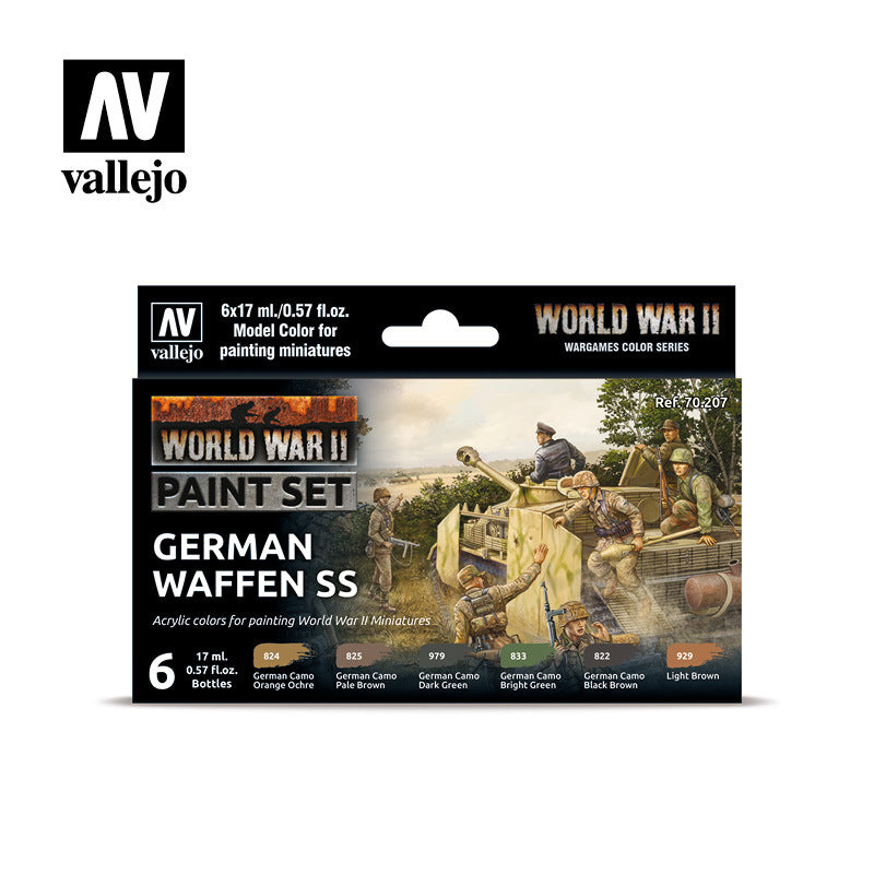 AV70207 Vallejo Model Colour WWII German Waffen SS Acrylic 6 Colour Paint Set [70207] Vallejo