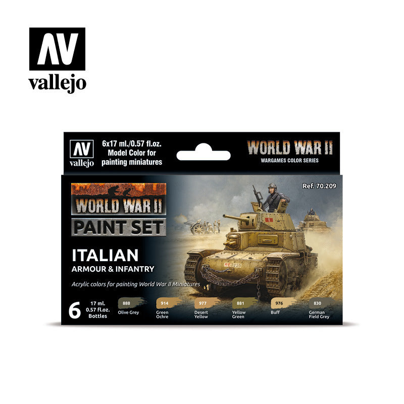 AV70209 Vallejo Model Colour WWII Italian Armour & Infantry Acrylic 6 Colour Paint Set [70209]