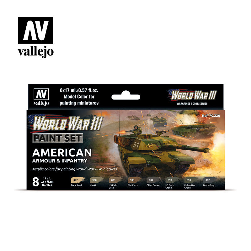 AV70220 Vallejo Model Colour WWIII American Armour & Infantry Acrylic 8 Colour Paint Set [70220]