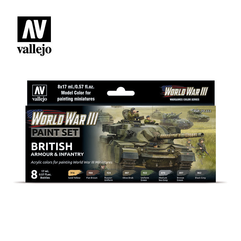 AV70222 Vallejo Model Colour WWIII British Armour & Infantry Acrylic 8 Colour Paint Set [70222]