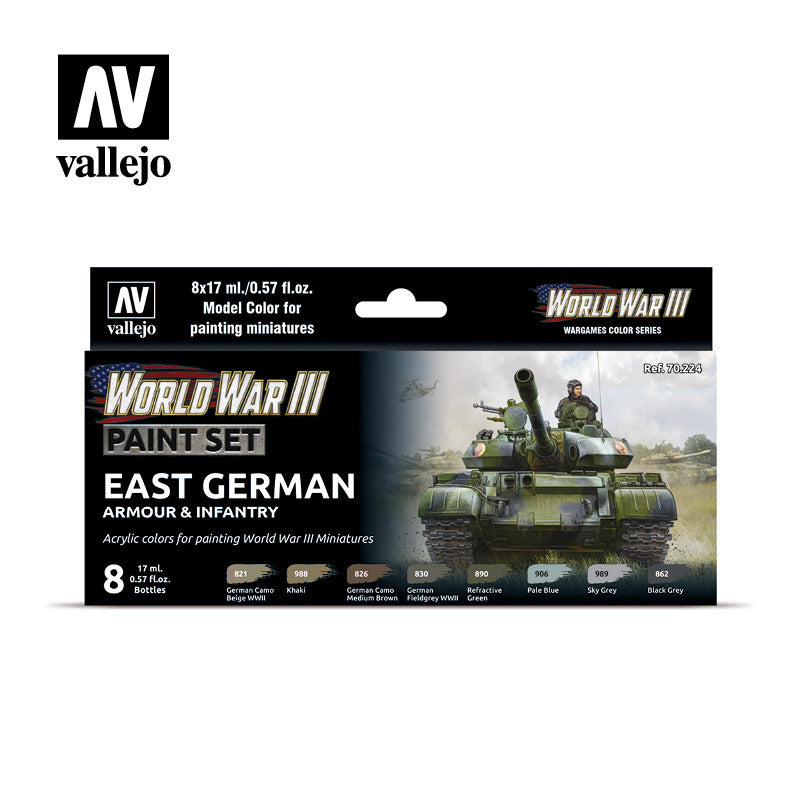 AV70224 Vallejo Model Colour WWIII East German Armour & Infantry Acrylic 8 Colour Paint Set [70224]