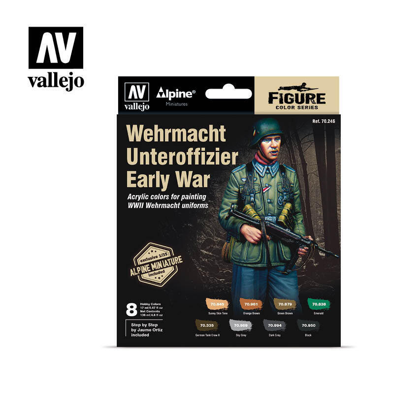 AV70246 Vallejo Wehrmacht Unteroffizier Early War Acrylic Paint Set w/ Exclusive Alpine Miniature [70246]