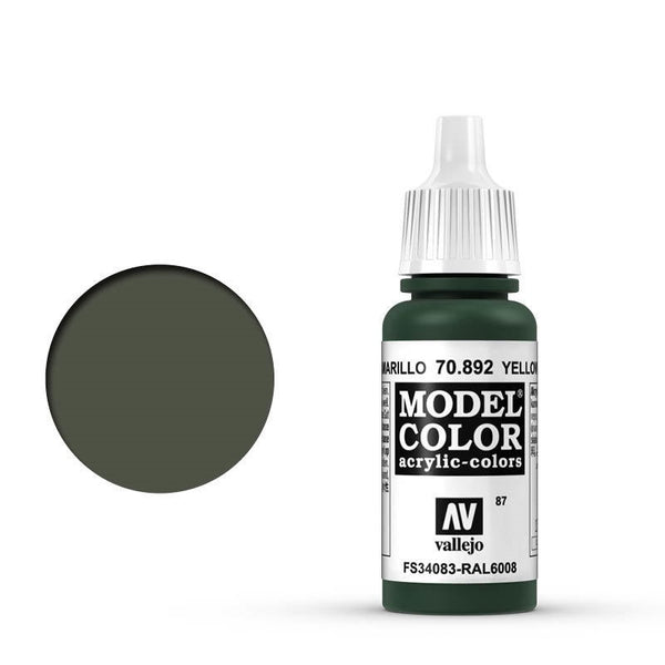 AV70892 Vallejo Model Colour #087 Yellow Olive 17 ml Acrylic Paint [70892]