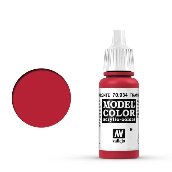 AV70934 Vallejo Model Colour #186 Transparent Red 17 ml Acrylic Paint [70934]