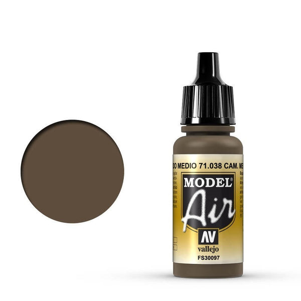 AV71038 Vallejo Model Air Cam Medium Brown 17 ml Acrylic Airbrush Paint [71038]