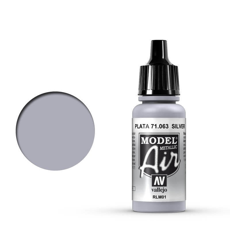 AV71063 Vallejo Model Air Silver RLM 01 17 ml Acrylic Airbrush Paint [71063] Vallejo