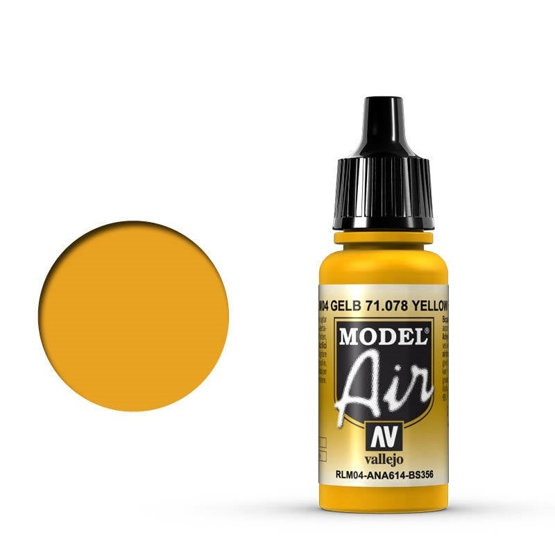 AV71078 Vallejo Model Air Yellow RLM04 17 ml Acrylic Airbrush Paint [71078]