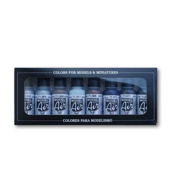 AV71176 Vallejo Model Air Metallic Colors 8 Colour Acrylic Airbrush Paint Set [71176] Vallejo