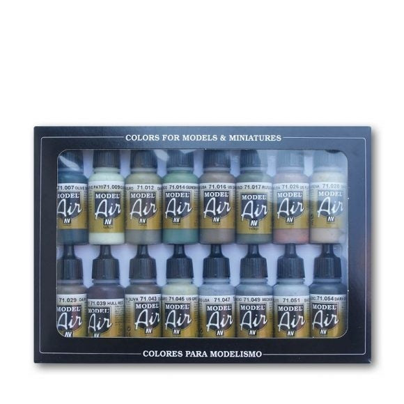 AV71180 Vallejo Model Air Allied Forces WWII 16 Colour Acrylic Airbrush Paint Set [71180] Vallejo