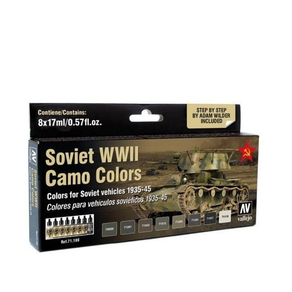 AV71188 Vallejo Model Air Soviet AFV WWII Camo 8 Colour Acrylic Airbrush Paint Set [71188] Vallejo