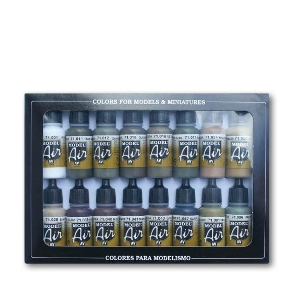 AV71190 Vallejo Model Air German/Allied WWII 16 Colour Acrylic Airbrush Paint Set [71190] Vallejo