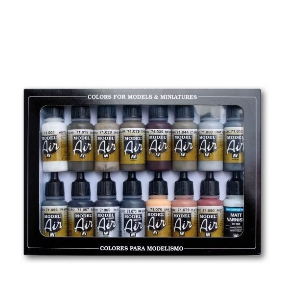AV71194 Vallejo Model Air Weathering Set 16 Colour Acrylic Airbrush Paint Set [71194] Vallejo