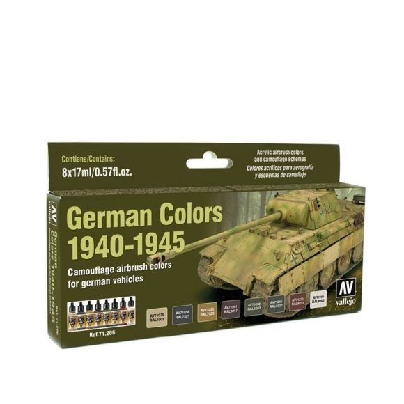 AV71206 Vallejo Model Air German Colours 1940-1945 8 Colour Acrylic Airbrush Paint Set [71206] Vallejo
