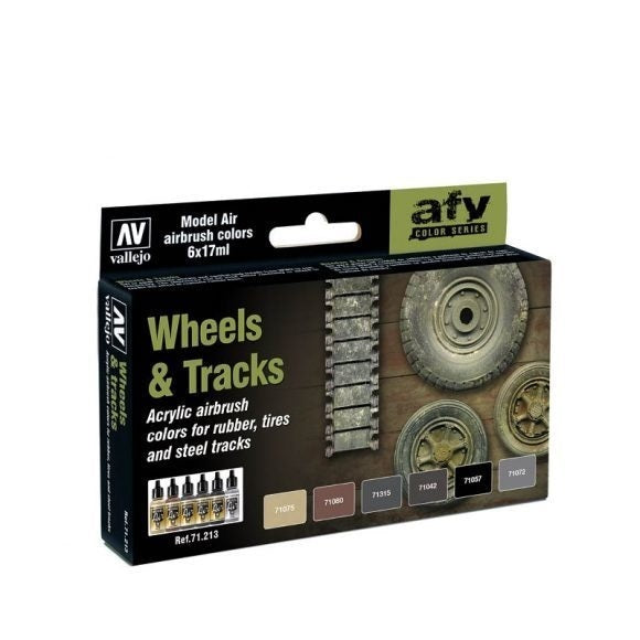 AV71213 Vallejo Model Air Wheels & Tracks 6 Colour Acrylic Paint Set [71213] Vallejo