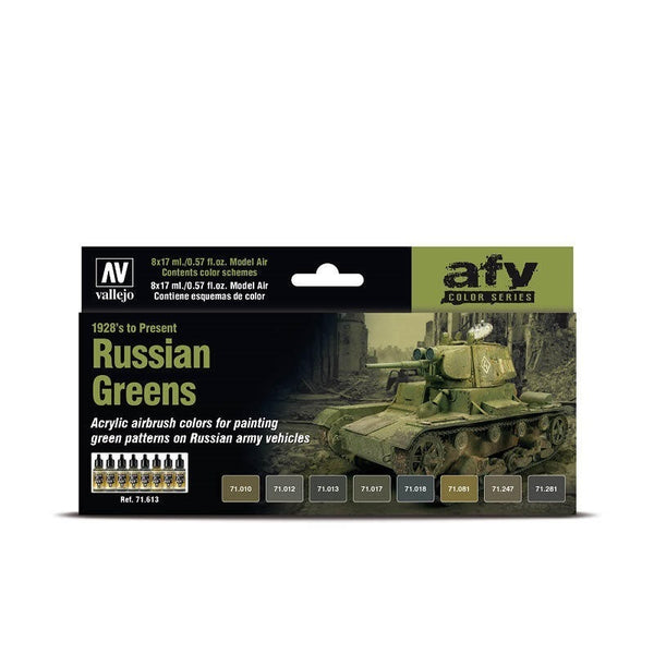 AV71613 Vallejo Model Air Russian Greens (1928's to Present) 8 Colour Acrylic Paint Set [71613]