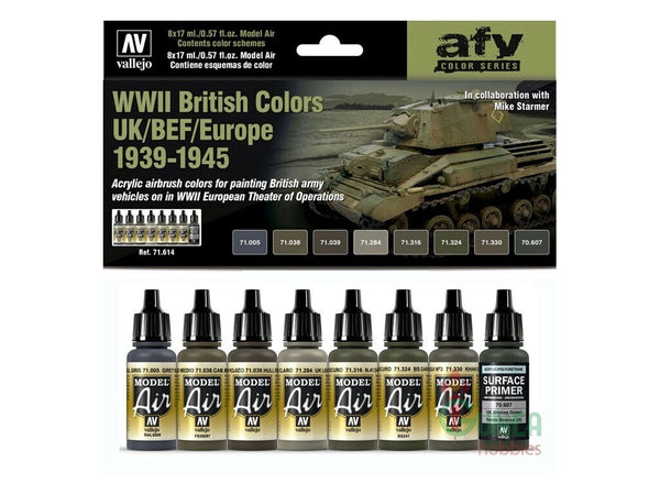 AV71614 Vallejo Model Air WWII British Colors UK/BEF/Europe 1939-1945 8 Colour Acrylic Paint Set [71614]