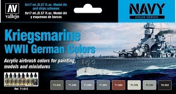 AV71615 Vallejo Model Air Kriegsmarine WWII German Colors 8 Colour Acrylic Airbrush Paint Set [71615]