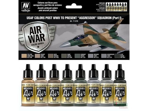 AV71616 Vallejo Model Air USAF WWII to present Aggressor Squadron Part I 8 Colour Acrylic Paint Set [71616]