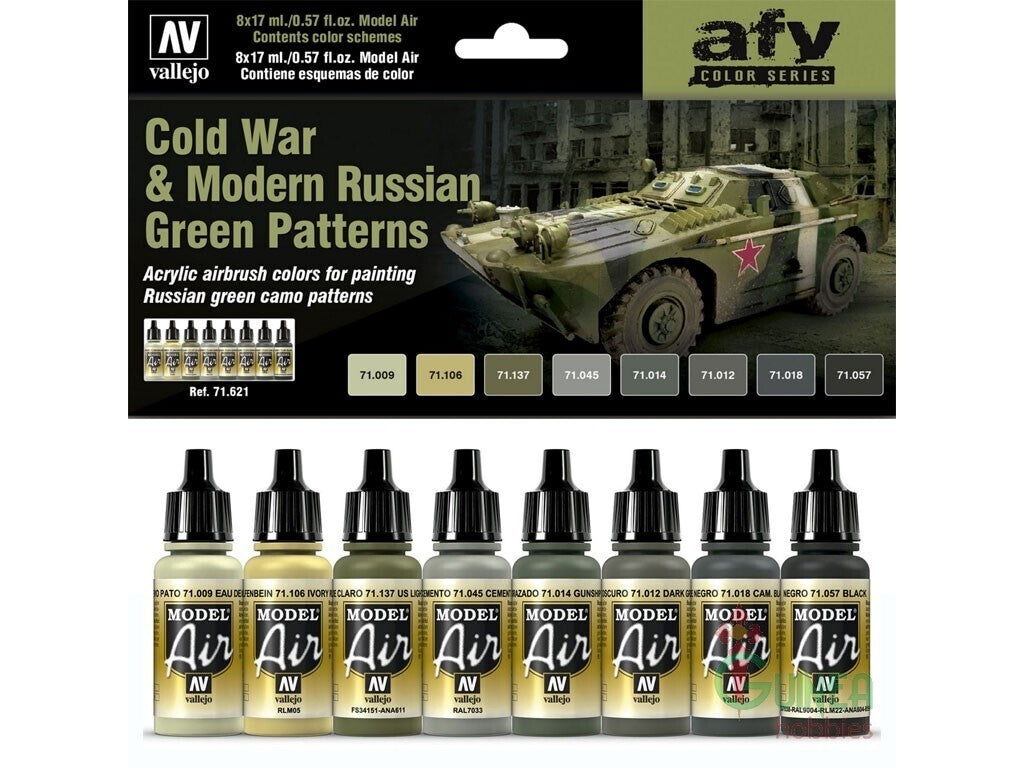 AV71621 Vallejo Model Air Cold War & Modern Russian Green Patterns 8 Colour Acrylic Paint Set [71621] Vallejo
