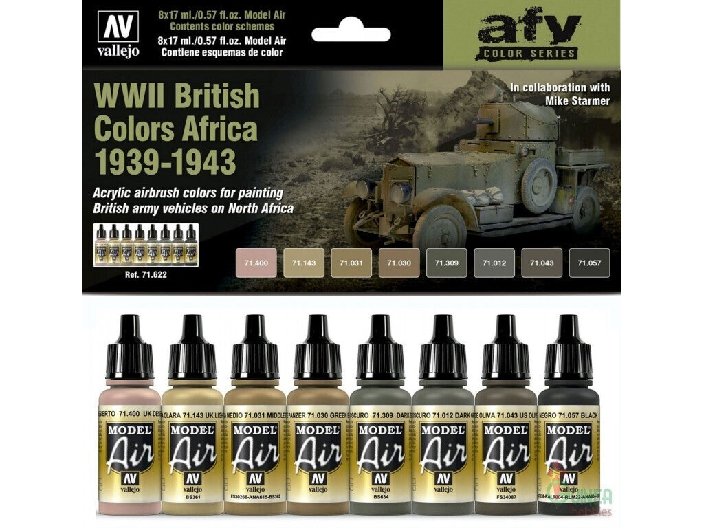 AV71622 Vallejo Model Air WWII British Colors Africa 1939-1943 8 Colour Acrylic Paint Set [71622] Vallejo