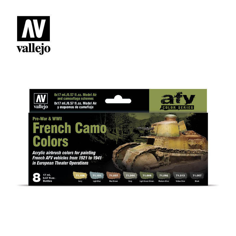 AV71644 Vallejo Model Air French Camo Colors Pre-War & WWII 8 Colour Acrylic Airbrush Paint Set [71644] Vallejo
