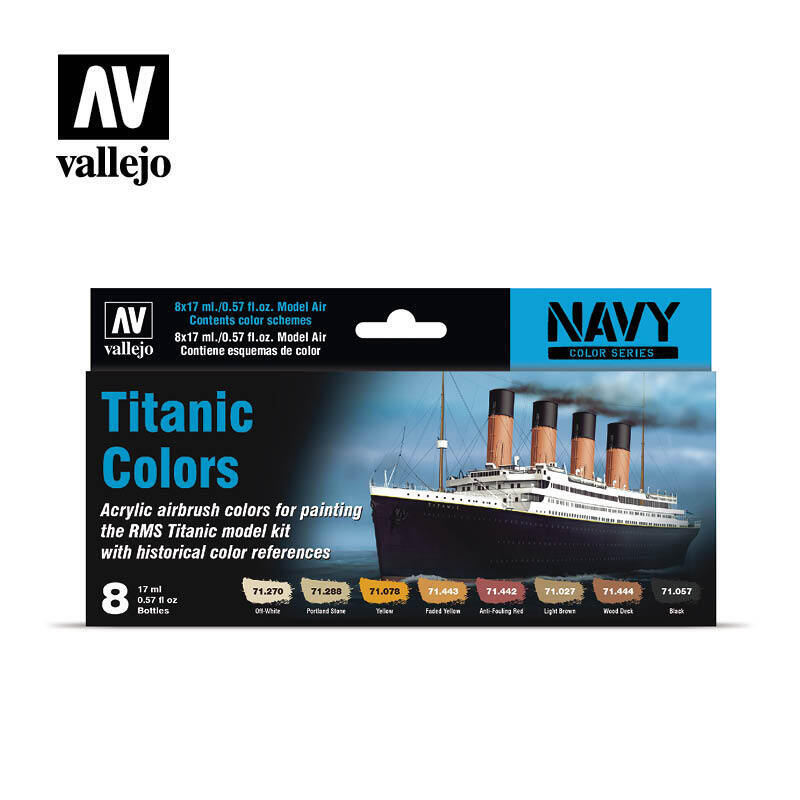 AV71646 Vallejo Model Air Titanic Colours Acrylic 8 Colour Paint Set [71646] Vallejo