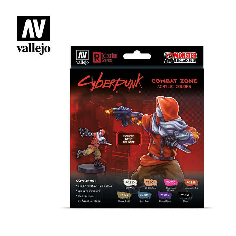 AV72307 Vallejo Game Colour Cyberpunk Combat Zone 8 Colour Acrylic Paint Set w/ Nemo miniature [72307] Vallejo