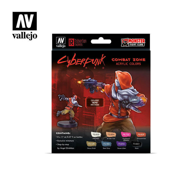 AV72307 Vallejo Game Colour Cyberpunk Combat Zone 8 Colour Acrylic Paint Set w/ Nemo miniature [72307]
