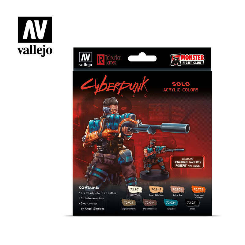AV72309 Vallejo Game Colour Cyberpunk Solo Acrylic Paint Set w/ Jonathan "Warlock" Powers Miniature [72309] Vallejo