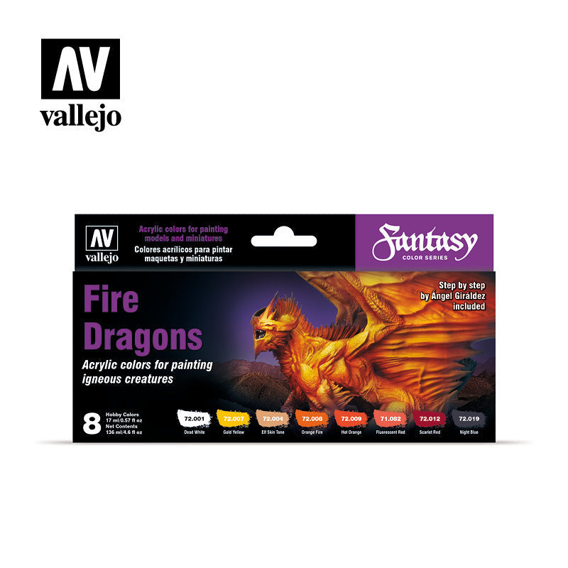 AV72312 Vallejo Game Color Fire Dragons (8) by Angel Giraldez Acrylic Paint Set [72312] Vallejo
