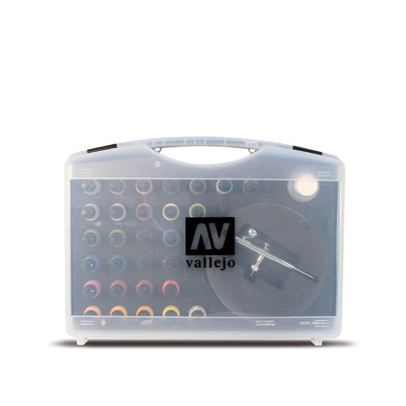 AV72871 Vallejo Basic Game Air Colours & Airbrush (28 Colour Plastic Case) [72871] Vallejo