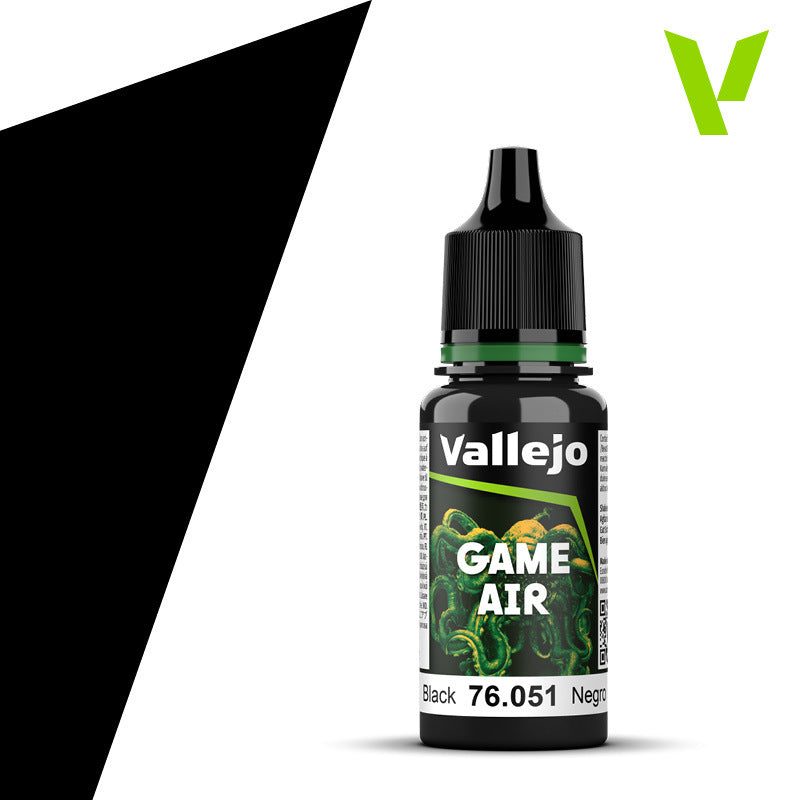 AV76051 Vallejo Game Air Black 18 ml Acrylic Paint - New Formulation Vallejo