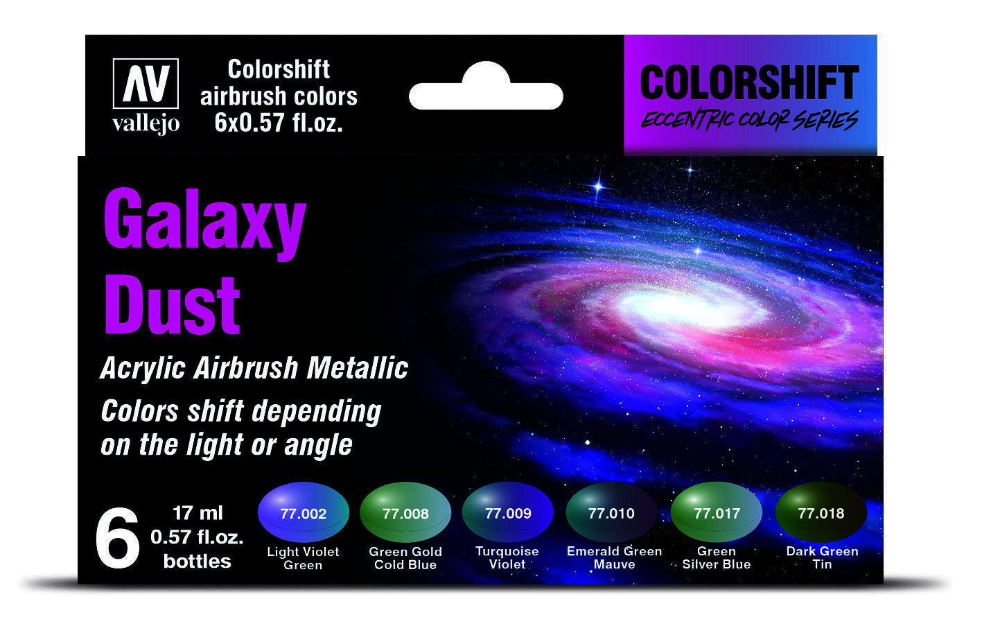 AV77092 Vallejo Eccentric Colorshift Galaxy Dust (6 Colour Set) Acrylic Airbrush Paint [77092] Vallejo