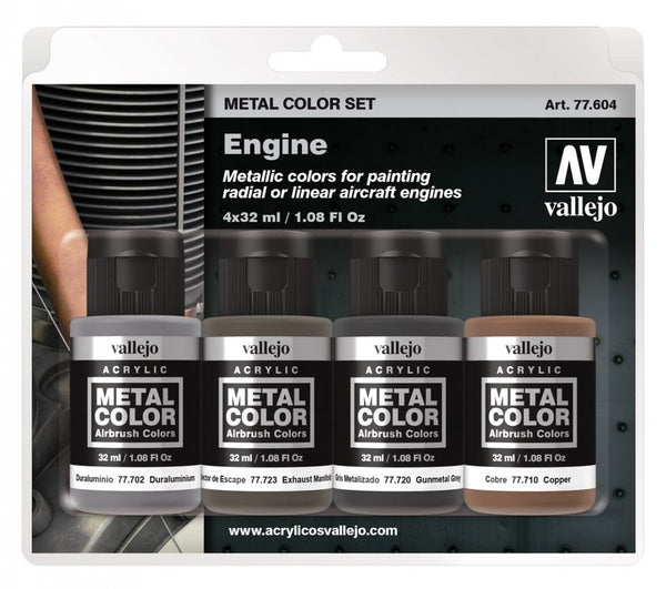AV77604 Vallejo Metal Colour Engine 4 Colour Acrylic Paint Set [77604]
