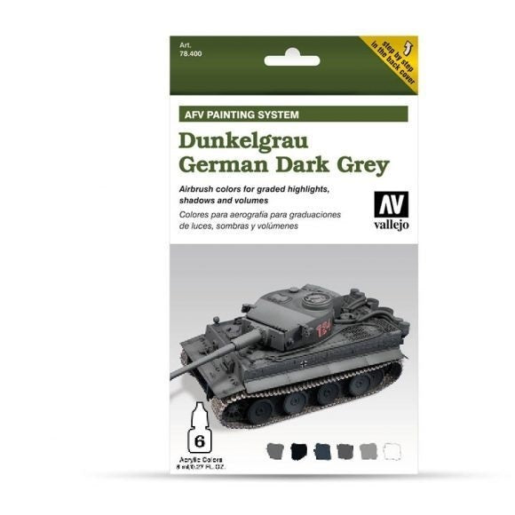 AV78400 Vallejo Model Air AFV Set German Dark Grey 6 Colour Acrylic Paint Set [78400] Vallejo