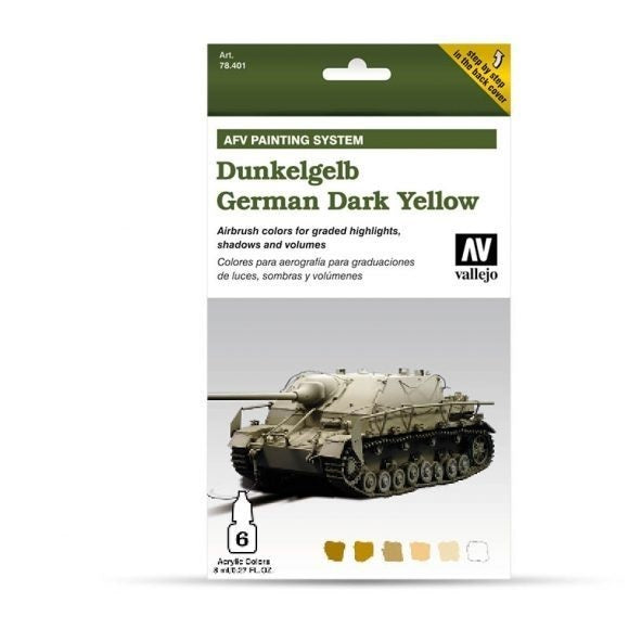 AV78401 Vallejo Model Air AFV Set German Dark Yellow 6 Colour Acrylic Paint Set [78401] Vallejo