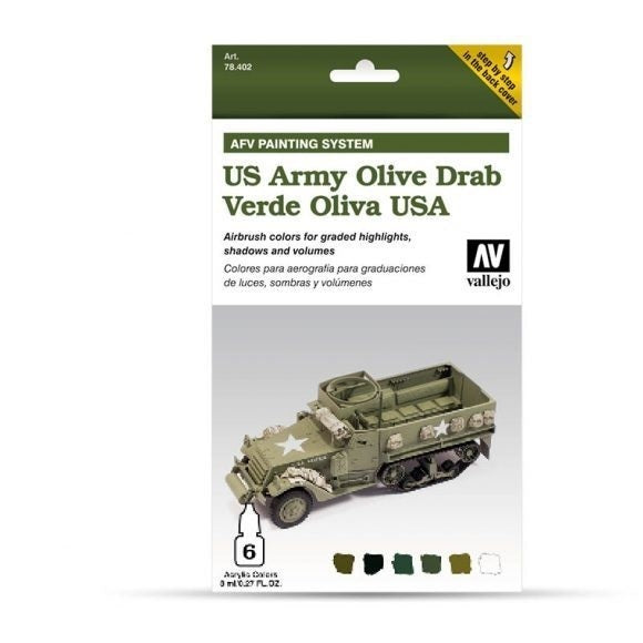 AV78402 Vallejo Model Air AFV Set Verde Oliva USA 6 Colour Acrylic Paint Set [78402] Vallejo