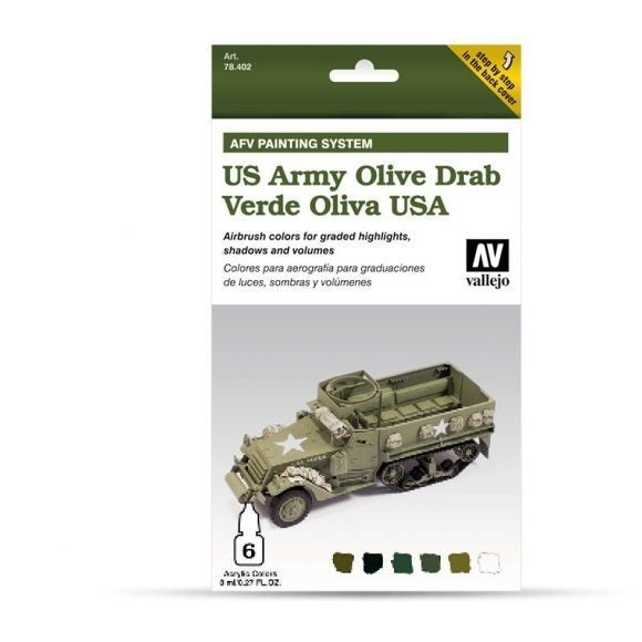 AV78402 Vallejo Model Air AFV Set Verde Oliva USA 6 Colour Acrylic Paint Set [78402]