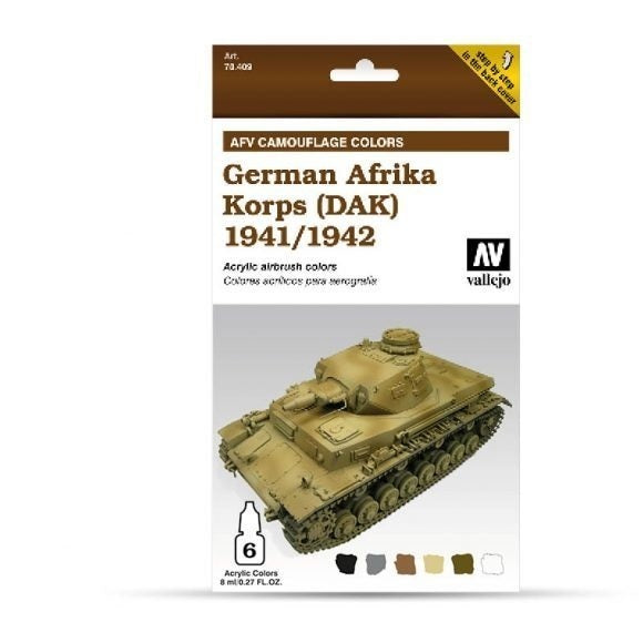 AV78410 Vallejo Model Air AFV Set German Afrika Koorps 1942/1944 (DAK) 6 Colour Acrylic Paint Set [78410] Vallejo