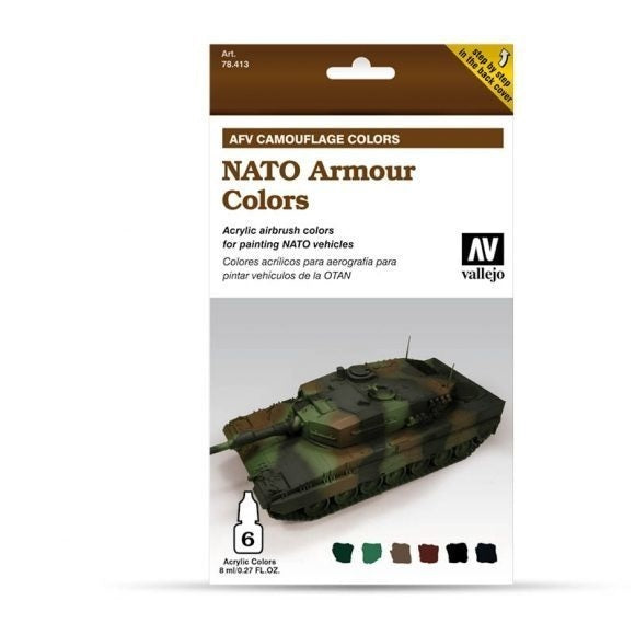 AV78413 Vallejo Model Air AFV Set NATO Camouflage 6 Colour Acrylic Paint Set [78413] Vallejo